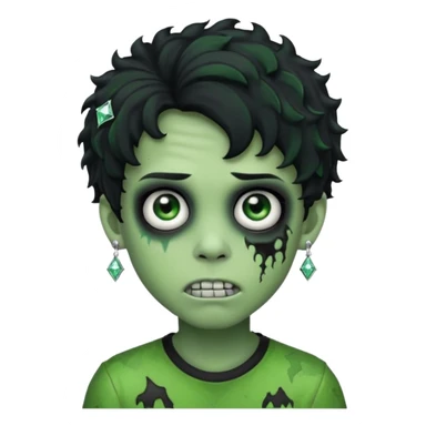 boy zombie with curly black hair emo green skin and diamond stud earrings sticker