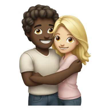 couple hug with warm smiles, blond girl & darkhaired guy  sticker