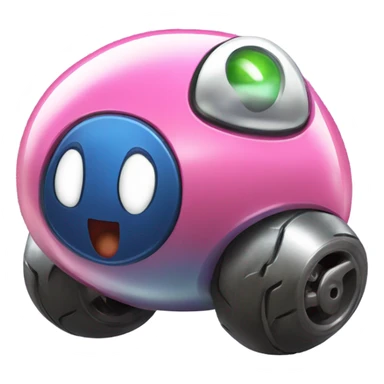 Metal cute Kirby ball driving on 4 car wheels sticker