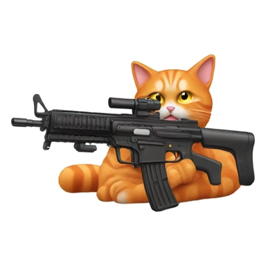 orange cat with a machine gun sticker