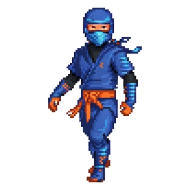 masked ninja with blue costume in dynamic pose sticker
