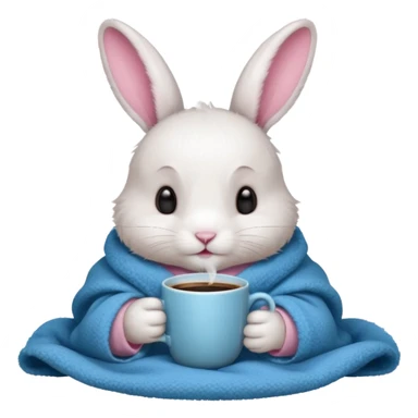 baby rabbit in cozy blanket, drink coffee sticker