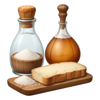 a bottle of salt (salt shaker) and a loaf of peasant bread with a small mandolin - still life composition sticker