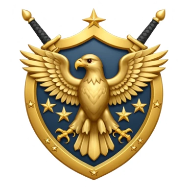 Insignia militar realista para videojuegos de guerra (estilo Delta Force), forma de escudo metálico con bordes desgastados. Incluye:

Símbolo: [fusiles cruzados / águila / estrellas / espada] sticker