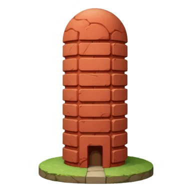 Penis shaped monolith made of layered red bricks, with dome shaped top sticker