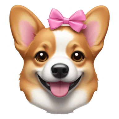 Two small pink bows on each ear of a smiling corgi sticker