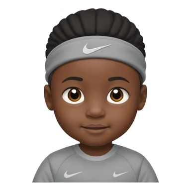 a little black baby with serious facial expression wearing a gray nike tech sticker