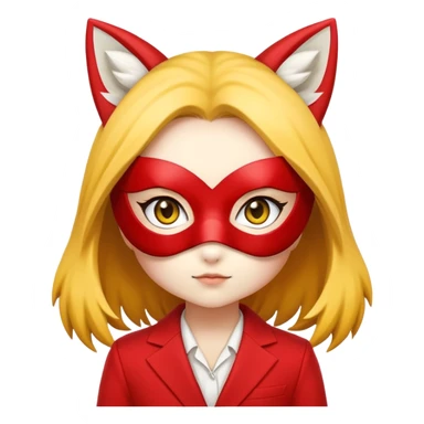 Chibi woman in red suit with yellow fox mask that cover half of face sticker