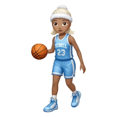 apple style emoji of a basketball girl player with a frosty, wintery look, representing 'Frosted Floater' for December sticker