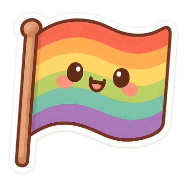 chibi sticker-style rainbow flag, pride, cute and exaggerated sticker