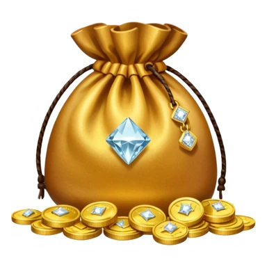 Create an emoji that shows a stack of gold coins, a diamond, and a money bag together. sticker