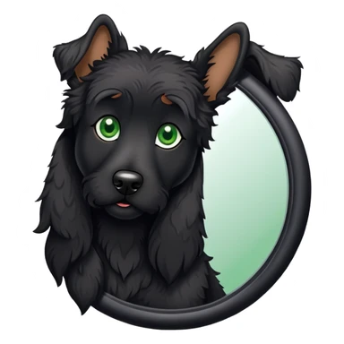 Green eyed black doodle dog and mirror sticker