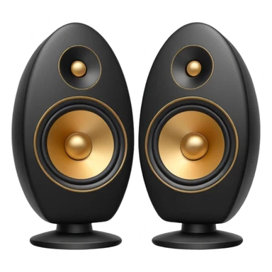 pair of big speakers emoji, deep matte black metal body, circular speaker cones with subtle depth, smooth rounded edges, minimalistic futuristic 3D style, luxury aesthetic sticker