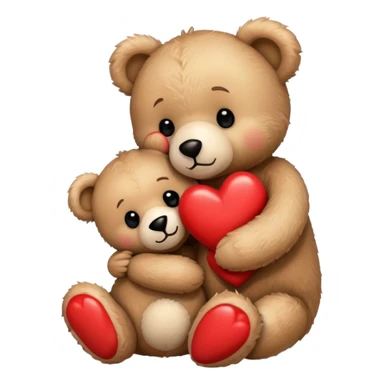 Teddy hugging another teddy with hearts sticker