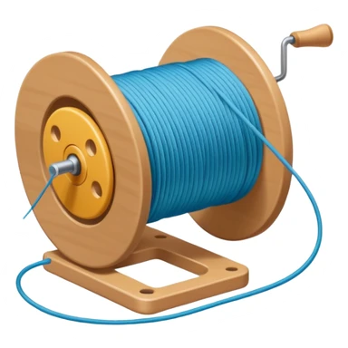 showing a hand neatly winding thread around a spool, yarn reel, or cable roll — showing the action of wrapping or coiling something around — smooth motion lines indicating circular movement, clean colorful emoji-style design sticker
