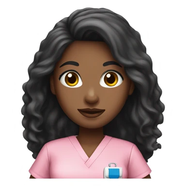 Black Long hair blue eyes nurse in pink scrubs  sticker
