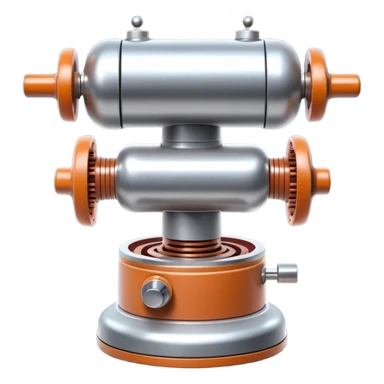 sausage-processing droid. retro-futuristic style. top is a circular industrial meat grinder with rotating gears and blades. Two robotic arms feed material into grinder. Sausage links extrude from the rear like  factory. The body is metallic, compact, and floats above the ground.no legs. Dark humor sticker