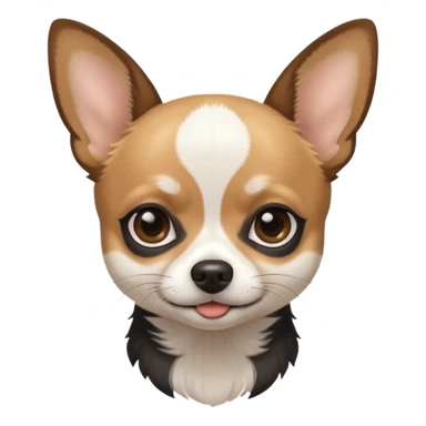 A black and white chihuahua emoji please with a thin white line on the center of head and brown eyebrow sticker