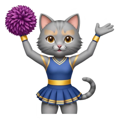 A sleek grey cat cheerleader twirling pom-poms with confident energy. sticker