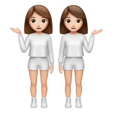 👯‍♀️ generate this emoji, as two white girls, bffs, the same pose but maybe the outfit cuter. we are models. both with brown hair. one girl in white outfit, the other in black sticker