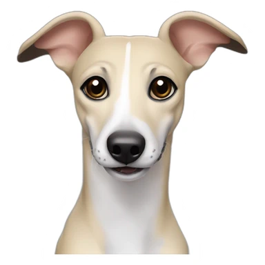 a beige whippet with a dark snout, black and white mouth patchy and black angel wing like eyes – smiling sticker