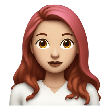 Woman with a white skin that has Long Dark red hair and brown eyes with an eyeliner coding on a pink macbook sticker
