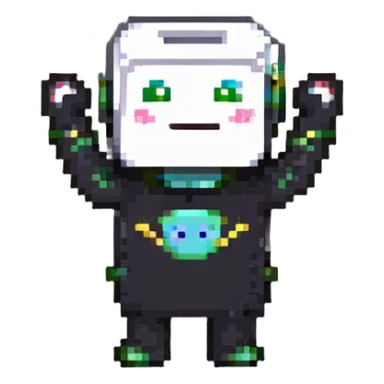 character celebrating, arms raised, happy face sticker