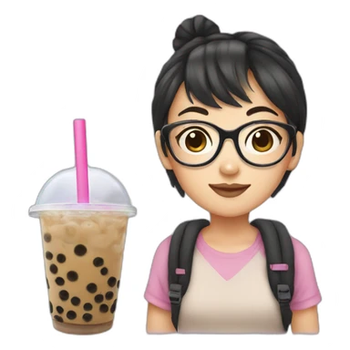 Asian girl with glasses bubble tea sticker