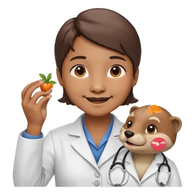 crea una nutria nutriologa con bata blanca diciendo gracias sticker