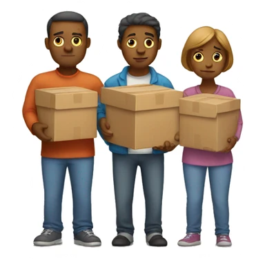 sad family with moving boxes sticker