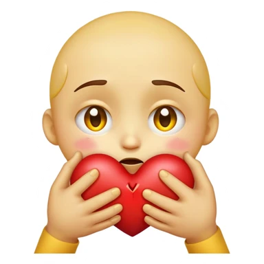 > "A round yellow emoji face with big, shiny, teary eyes, holding a red broken heart close to its chest with both hands, showing a caring and comforting expression, 2D digital art, soft shading, simple background." sticker