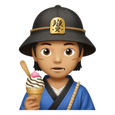 SAMURAI WARING SAMURAI CAP  EATING WITH ICECREAM sticker