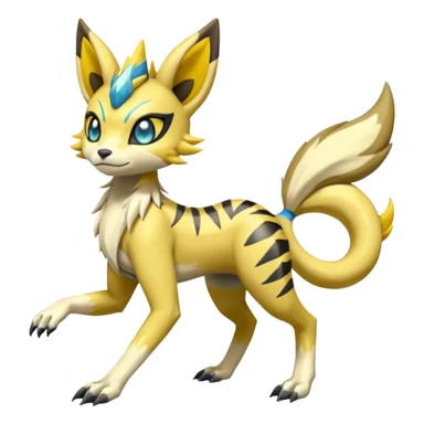 Splash-marked Colorful Patterned Exotic Meloetta-Zeraora-Lombax-Renamon-Protogen-Palkia-hybrid-fusion-Fakémon-creature, full body sticker