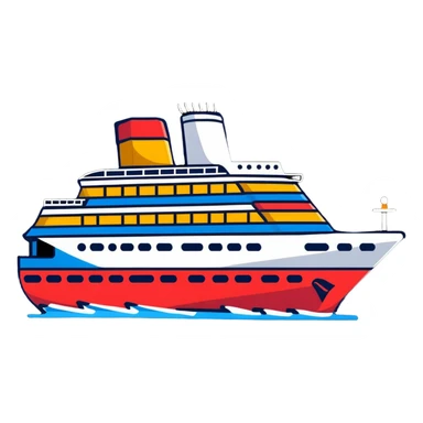 A colorful cruise ship with multiple decks sticker