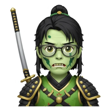 green zombie long hair samurai with glasses  sticker