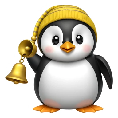 Penguin with yellow knit hat hat ringing bell sticker