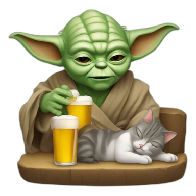 Maître Yoda qui dort avec un chat et une bière une bière sticker