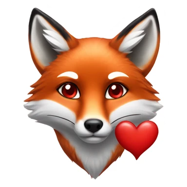deep lush red fox face with tiny red heart instead of eyes sticker