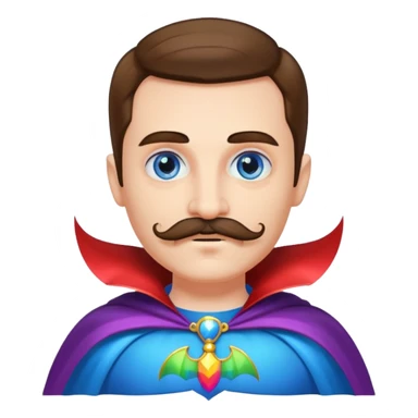 Vampire with mustache and blue eyes in rainbow cape sticker