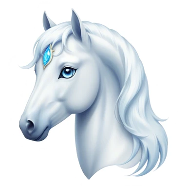 Cinematic Elegant White Horse Portrait Emoji, Head held high with a serene, graceful gaze, showcasing a magnificent pure white fur with a radiant shimmer, flowing mane and tail, and luminous blue eyes that exude beauty and grace, Simplified yet majestically refined features, highly detailed, glowing with a soft, ethereal light, high shine, poised and breathtaking, stylized with an air of pure elegance, capturing the essence of a stunning and graceful steed, so beautiful it feels like it could gallop out of the screen with effortless charm! sticker