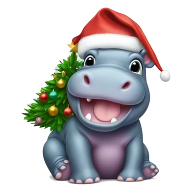 Baby hippo with Christmas tree sticker