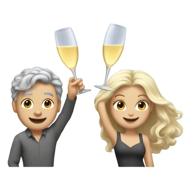 a white boy with gray hair and a girl with long blond wavy hair dancing with a glass of champagne sticker