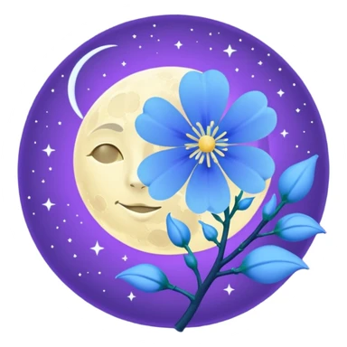 mitnight violet-colored Moon with light blue blossom sticker