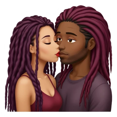 Dark Wine colored hair Latina long hair, kissing black guy with dreads sticker