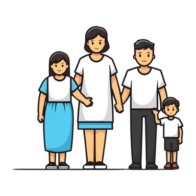 family portrait with one mother, one father, two boys and one girl sticker