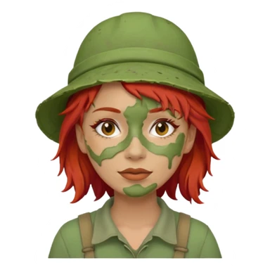 messy green full face clay mask and tourist hat red hair  sticker