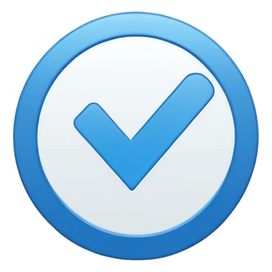 A small, flat emoji-style blue verification checkmark, inspired by TikTok’s verified badge. Solid bright blue circle with a crisp white checkmark in the center. Minimalist design, smooth edges, high contrast, transparent background, vector-style, centered, clean emoji look, no text, no shadows. sticker