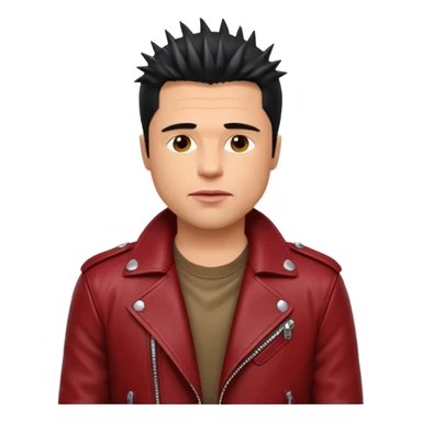Brad Pitt, spiky black hair, wearing dark red leather jacket sticker