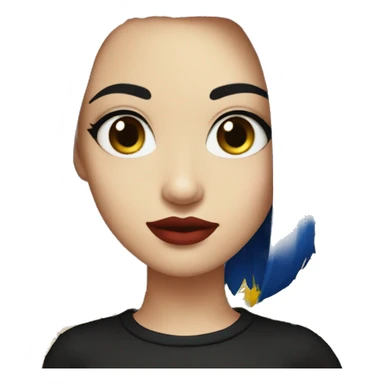  female emoji with dark blue hair, nose piercing, sunflower colored eyes, white skin, red lips, wearing black shirt  sticker