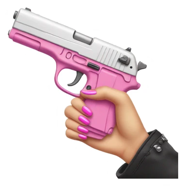 White girl hand with pink nails holding a pink gun sticker